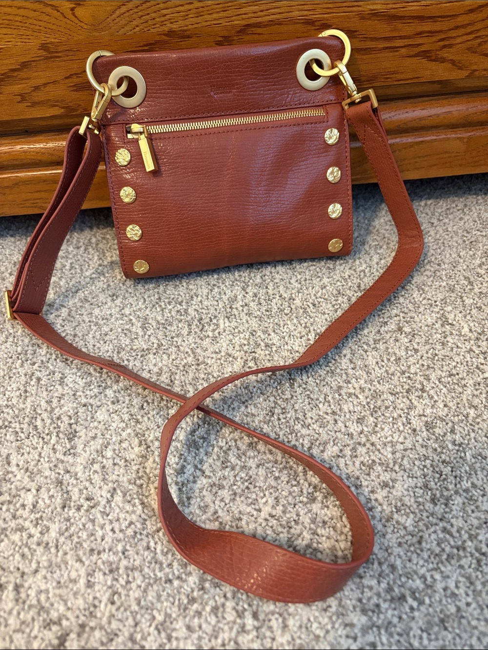 NWOT Hammit Tony Small Crossbody Bag, Mahogany Leather, Brushed Gold Accents